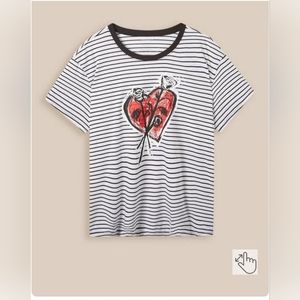NWT TORRID Relaxed Signature Jersey Crew Neck Tee Shirt Striped Heart -1X
